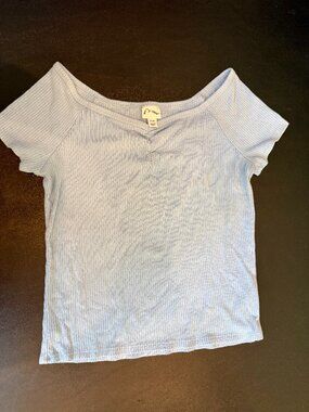 Art Class Girls Ribbed Short Sleeve V-Neck Baby Tee Blue XL 14
